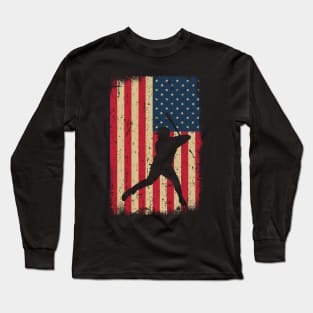 USA American Flag Baseball Player Long Sleeve T-Shirt